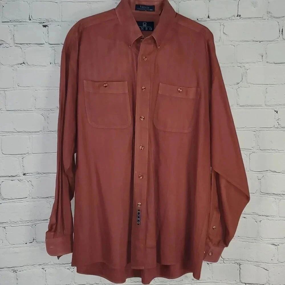 ENRO Men's L Maroon Long Sleeve Button Down Cotton Varsity Herringbone Shirt